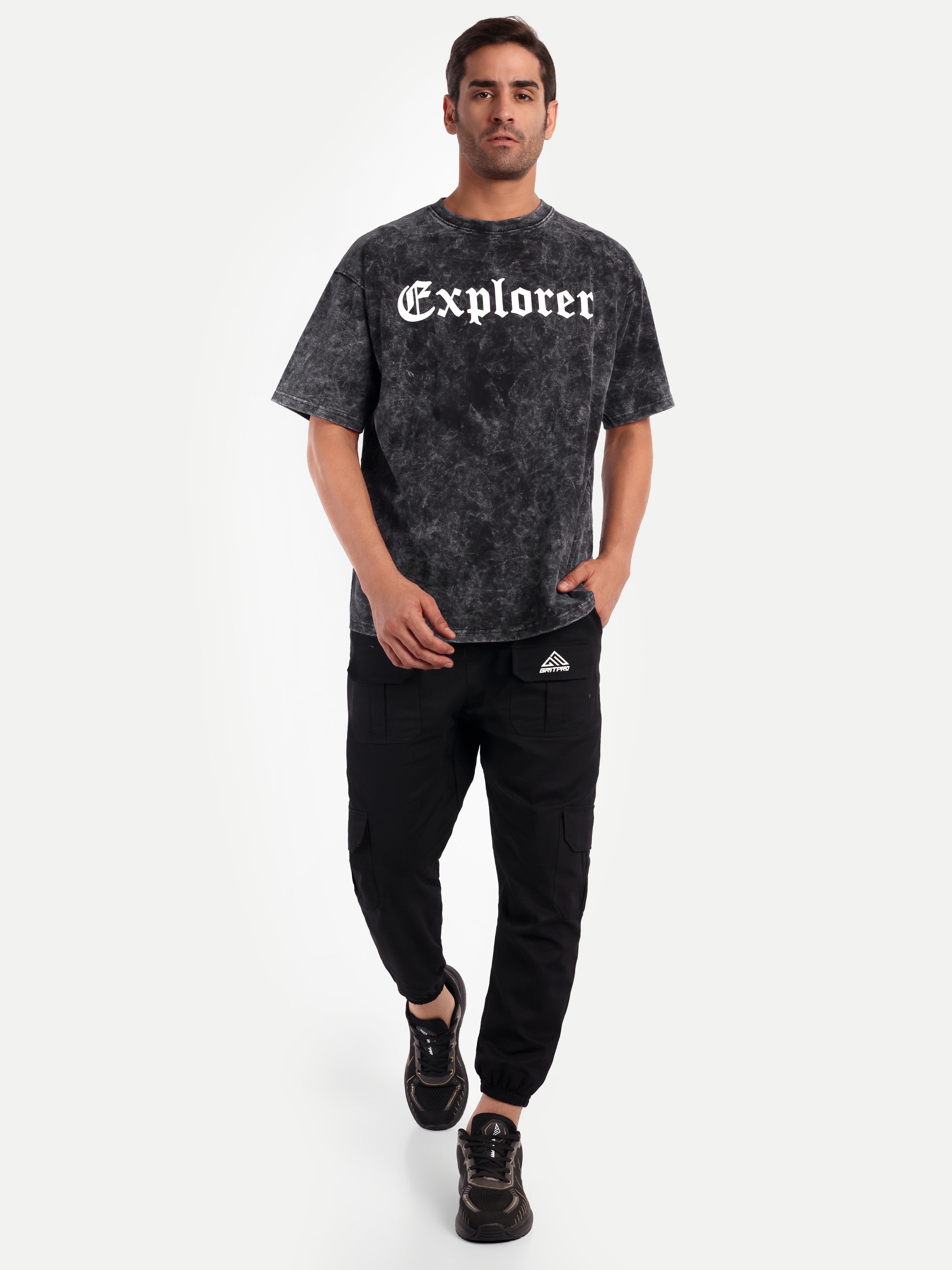 BLACK ACID WASHED OVERSIZED T-SHIRT