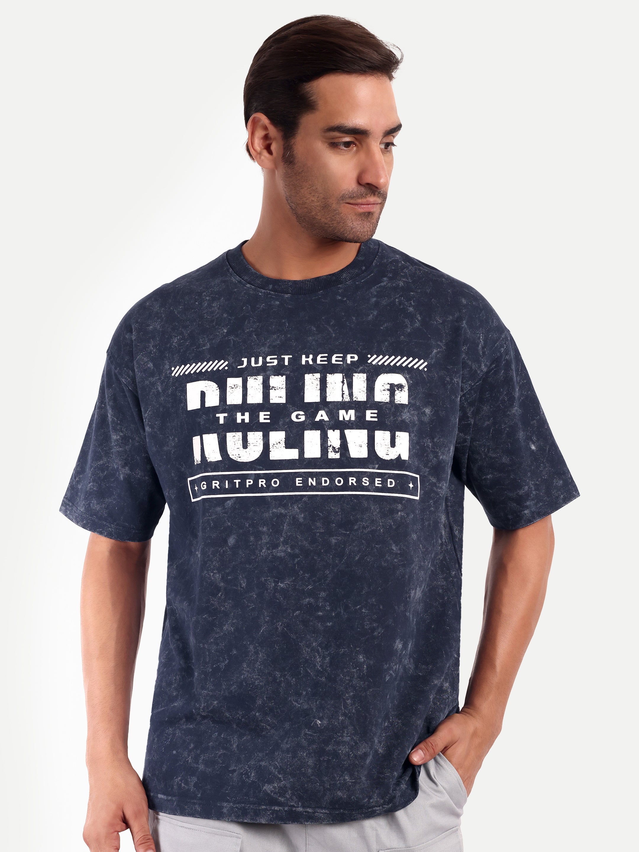 NAVY BLUE ACID WASHED OVERSIZED T-SHIRT