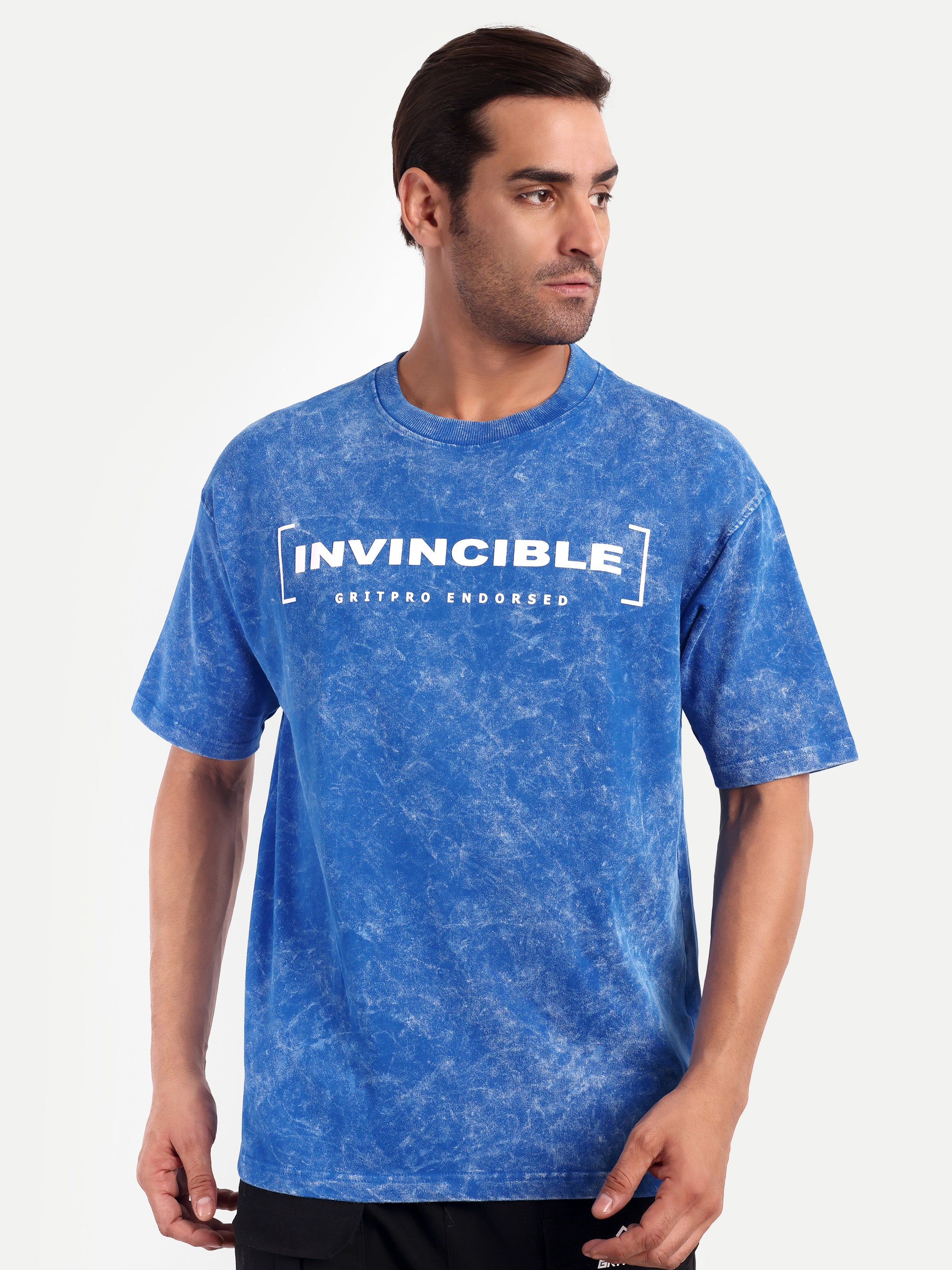 ROYAL BLUE ACID WASHED OVERSIZED T-SHIRT