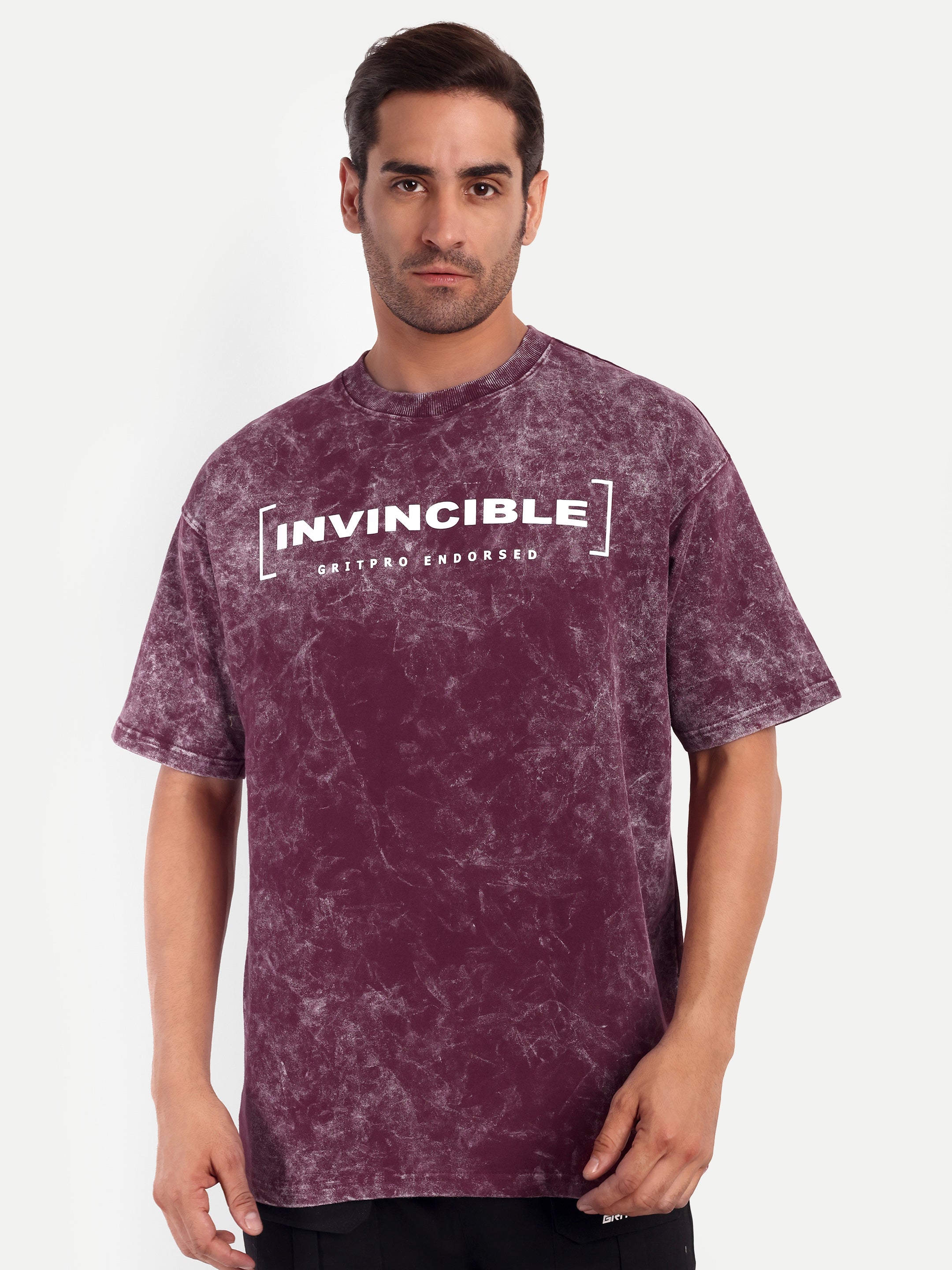 MAROON ACID WASHED OVERSIZED T-SHIRT