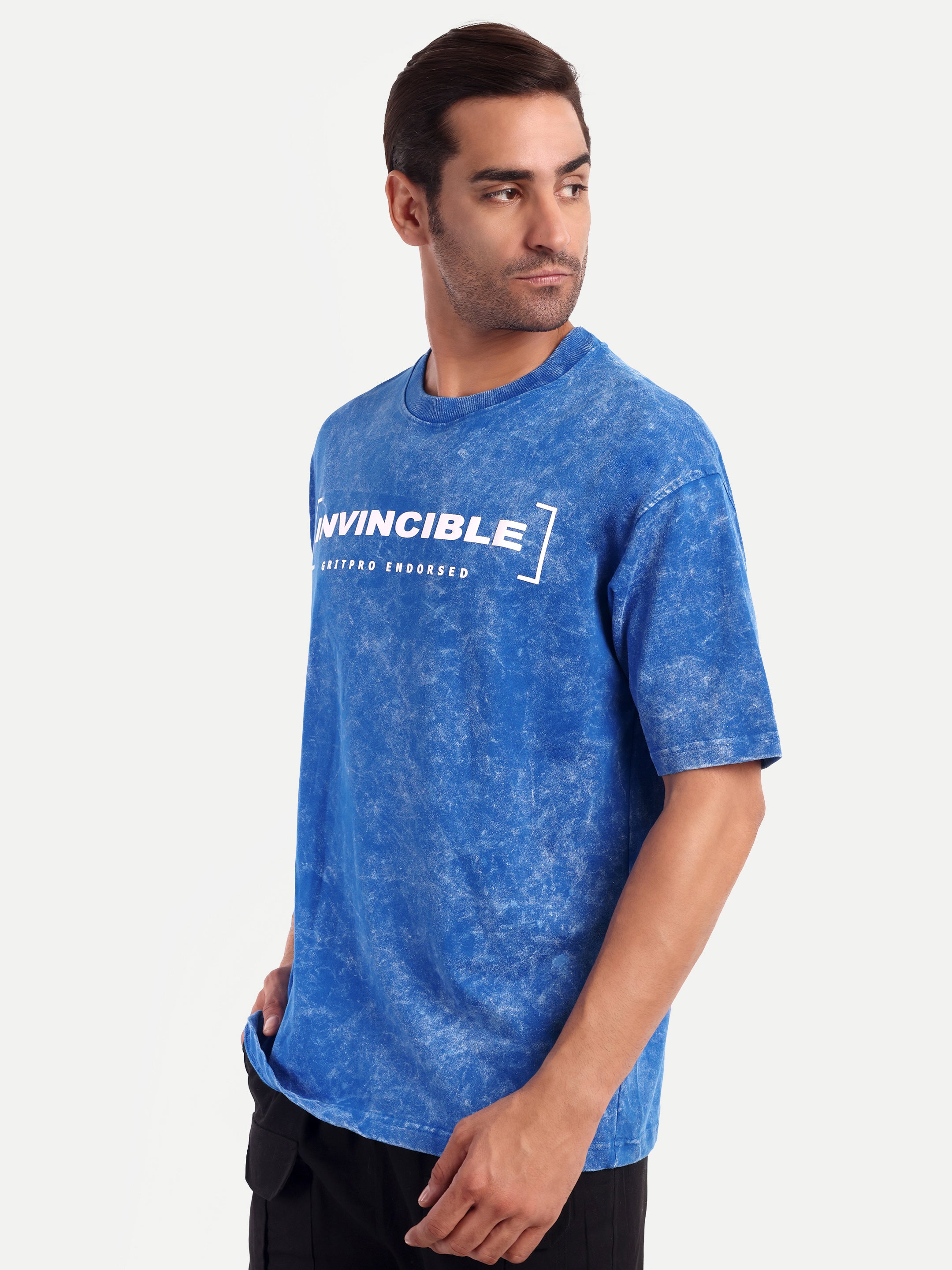 ROYAL BLUE ACID WASHED OVERSIZED T-SHIRT