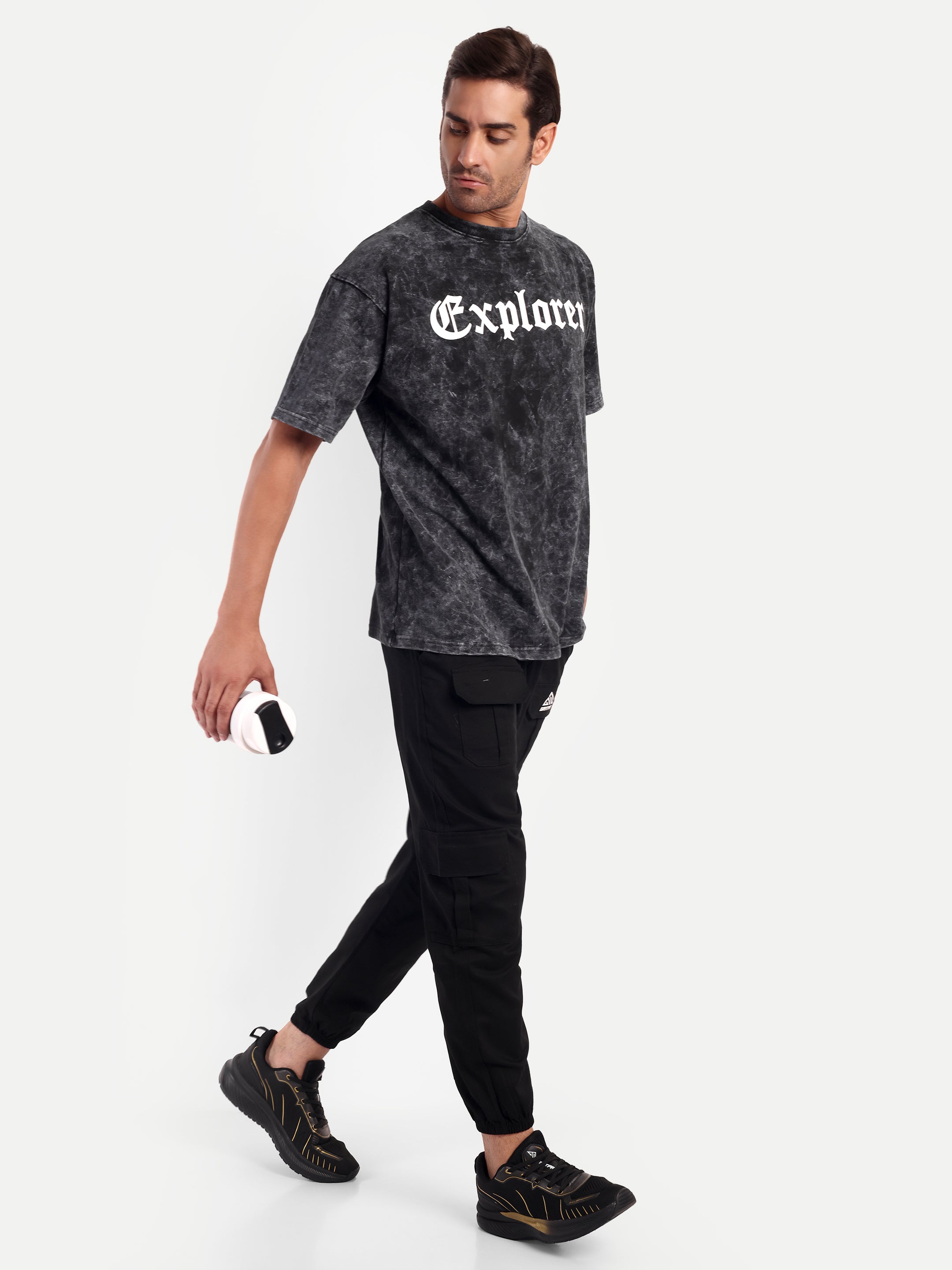 BLACK ACID WASHED OVERSIZED T-SHIRT